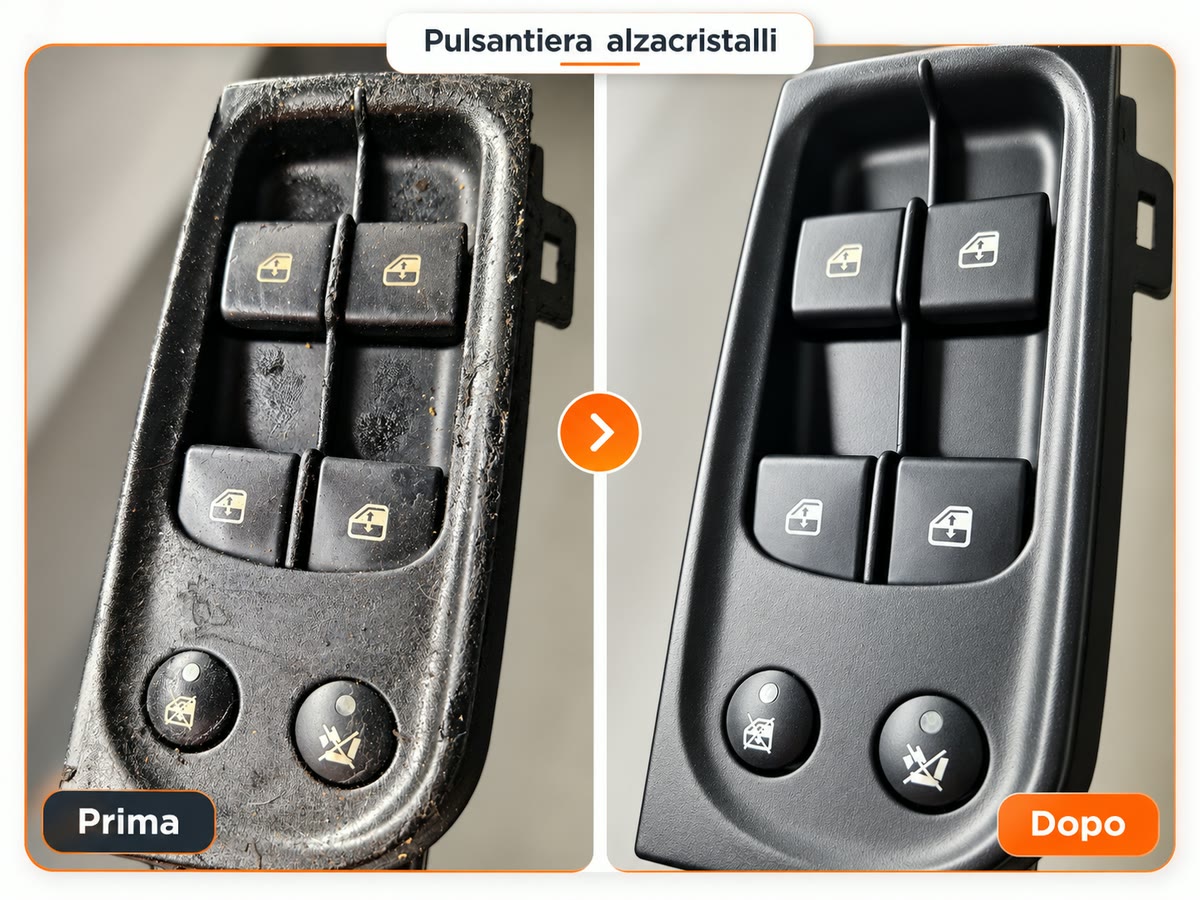 Pulsantiera alzacristalli: prima e dopo il ricondizionamento